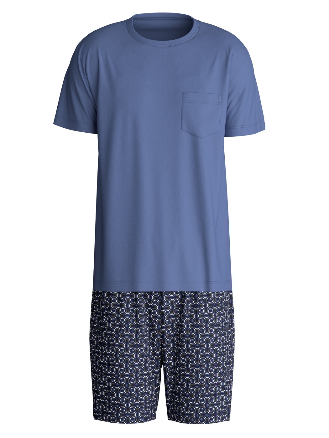 Herren - Kurz-Pyjama aus 100% Baumwolle in Blau, Gemustert aus Serie Relax Imprint 1 von CALIDA