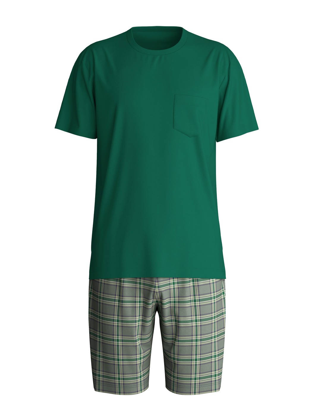 Men - Short pyjama made of 100% Cotton in Green, Checked, from the Relax Imprint 2 series by CALIDA