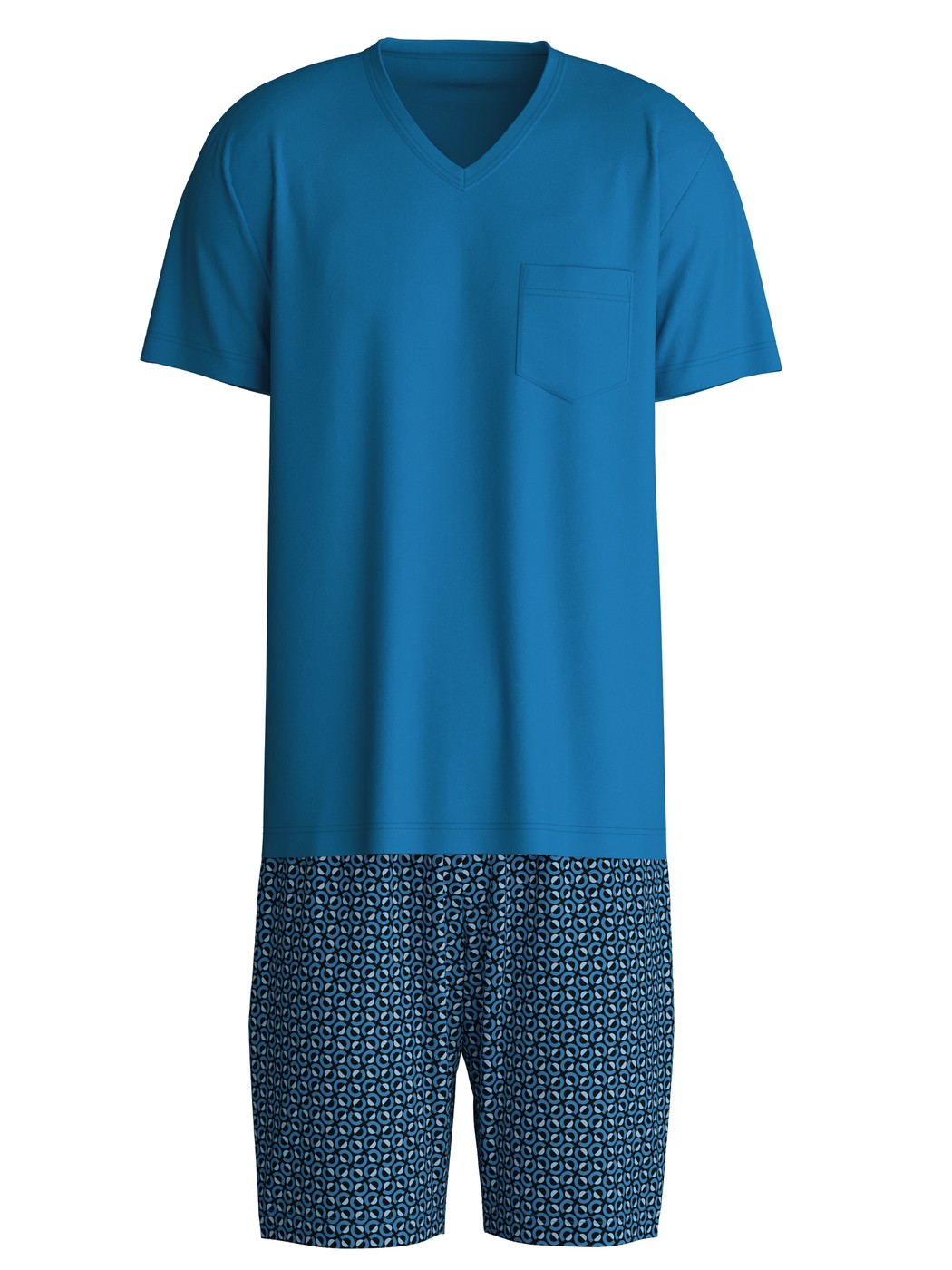 Herren - Kurz-Pyjama aus 100% Baumwolle in Blau, Gemustert aus Serie Relax Imprint 2 von CALIDA