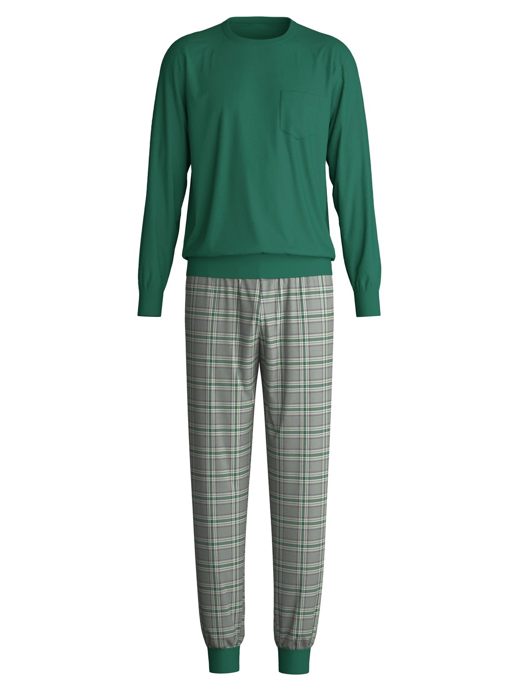 Men - Pyjama with cuff made of 100% Cotton in Green, Checked, from the Relax Imprint 2 series by CALIDA
