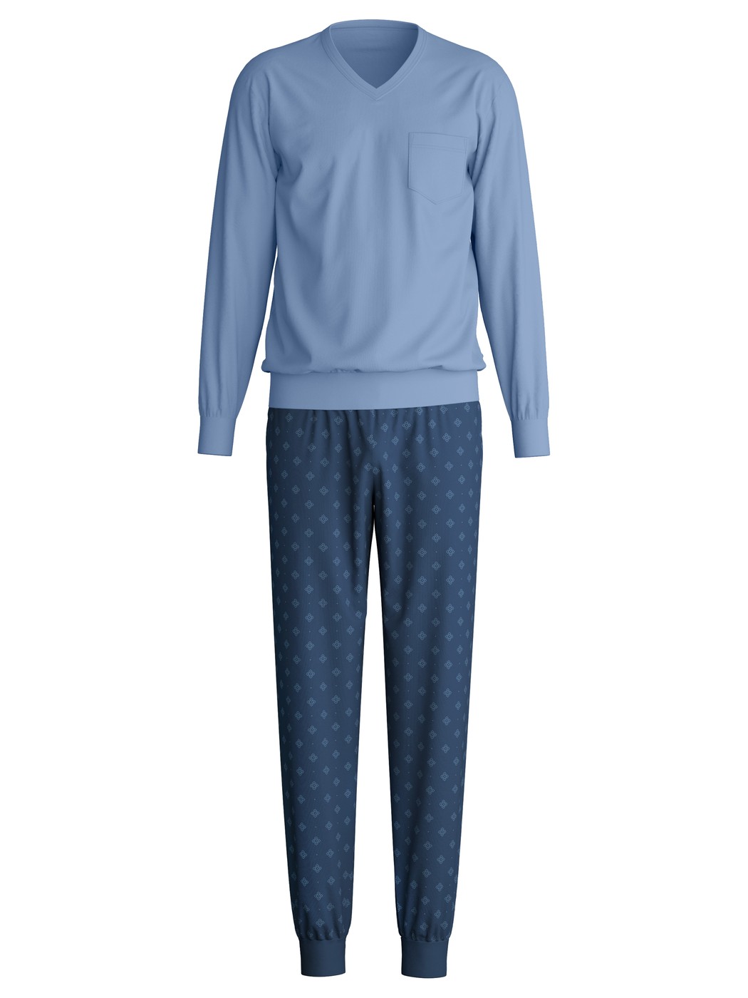 Herren - Bündchen-Pyjama aus 100% Baumwolle in Blau, Gemustert aus Serie Relax Imprint 2 von CALIDA