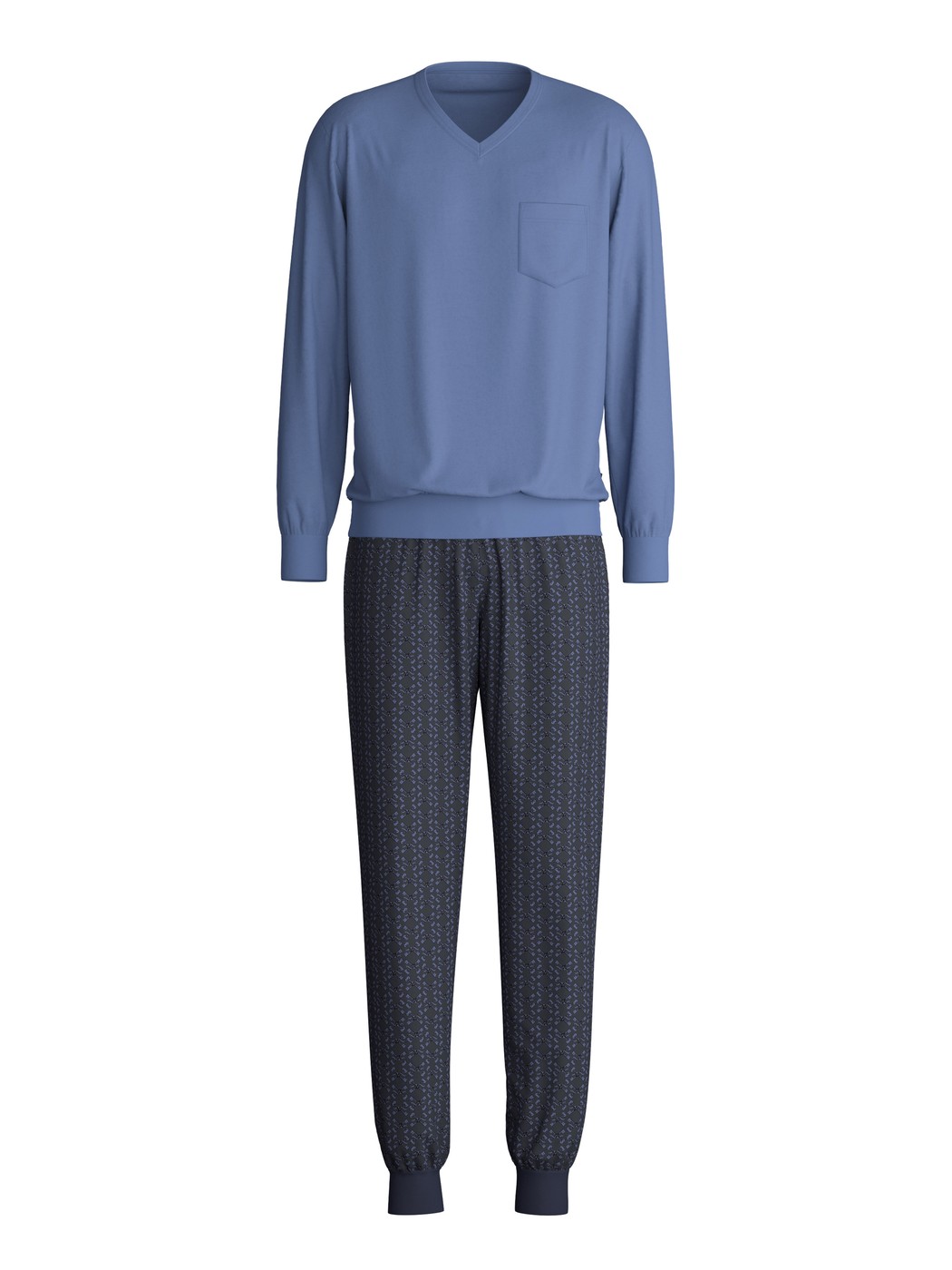Herren - Bündchen-Pyjama aus 100% Baumwolle in Blau, Gemustert aus Serie Relax Imprint 1 von CALIDA