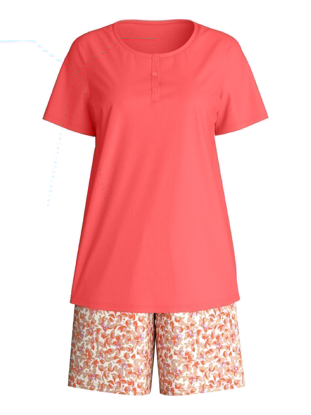 Damen - Kurz-Pyjama aus 100% Baumwolle in Rot, Floral aus Serie Flower Nights von CALIDA