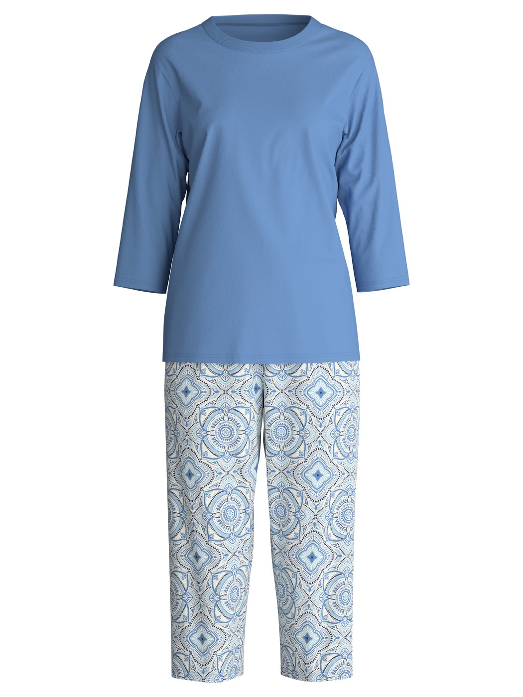 Femme - Pyjama capri en 100% coton de couleur Bleu, À motifs, de la série Cotton Special de CALIDA