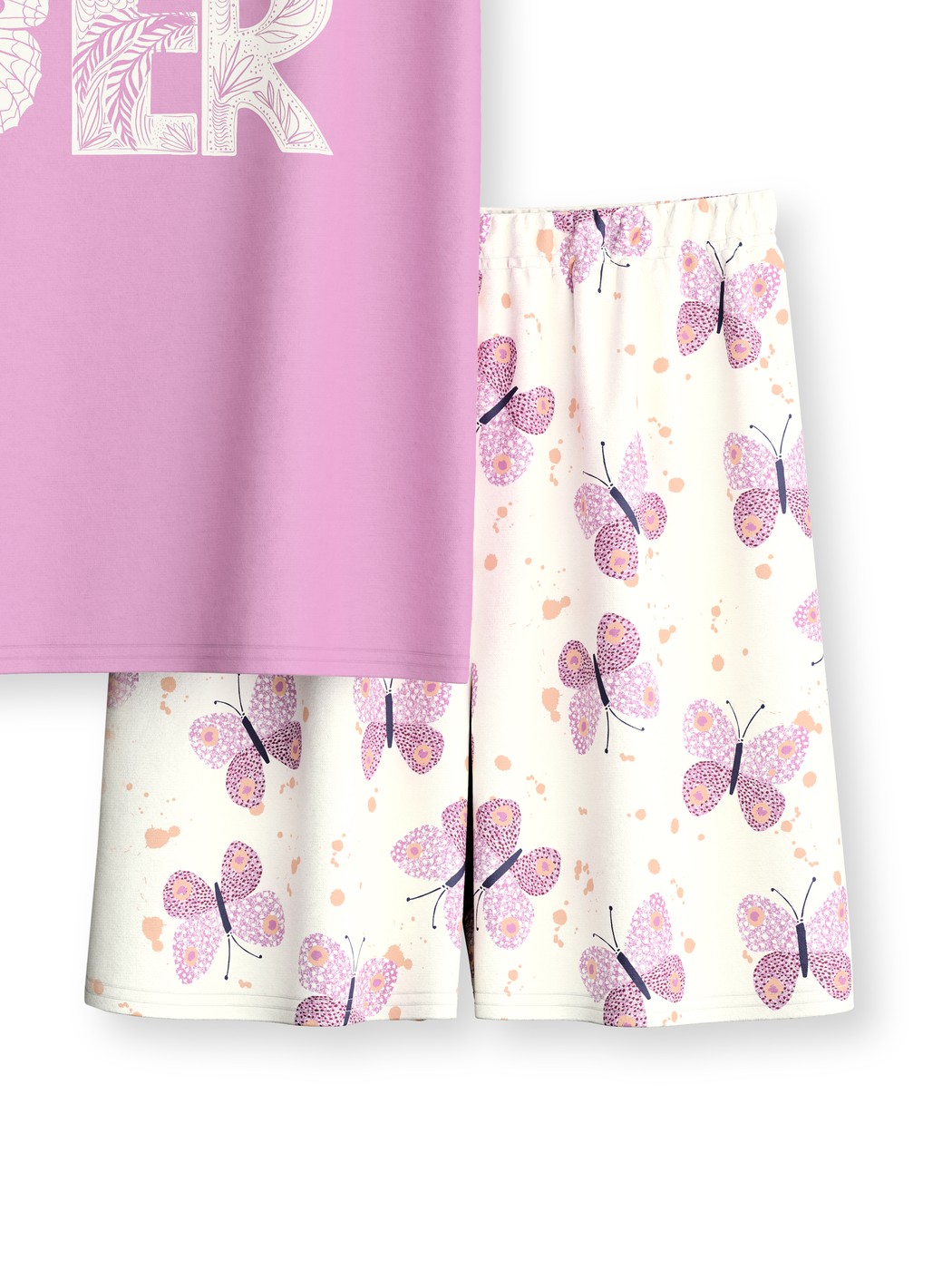 Kinder - Kurz-Pyjama aus 100% Baumwolle in Rosa,  aus Serie Kids Butterfly von CALIDA