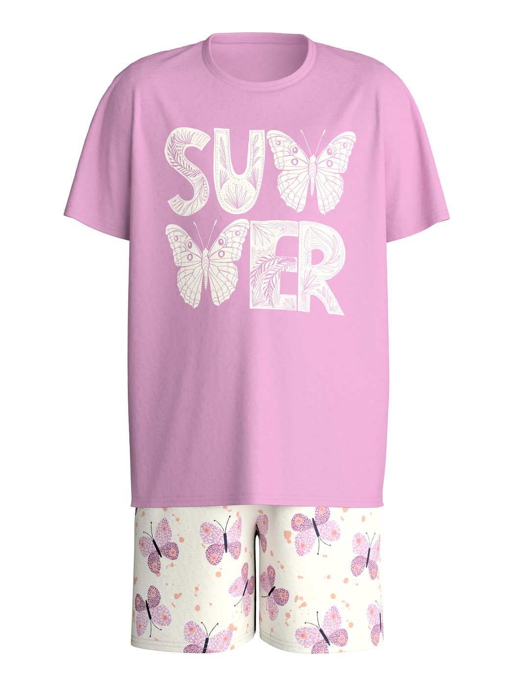 Kinder - Kurz-Pyjama aus 100% Baumwolle in Rosa,  aus Serie Kids Butterfly von CALIDA
