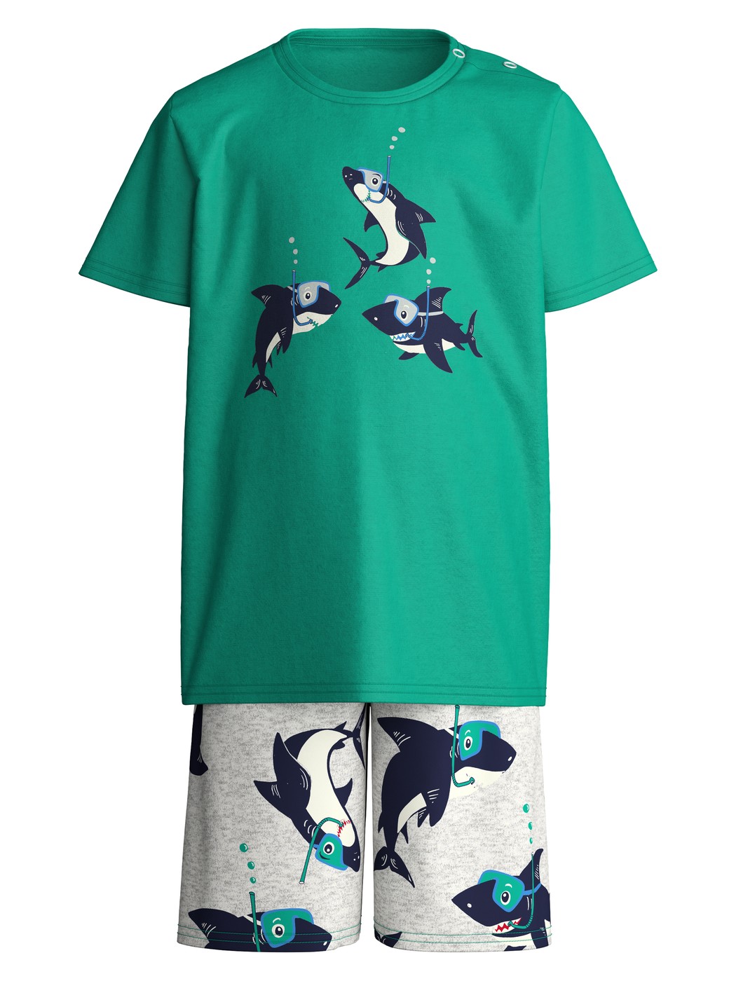 Kinder - Kurz-Pyjama aus 100% Baumwolle in Grün,  aus Serie Toddlers Ocean von CALIDA