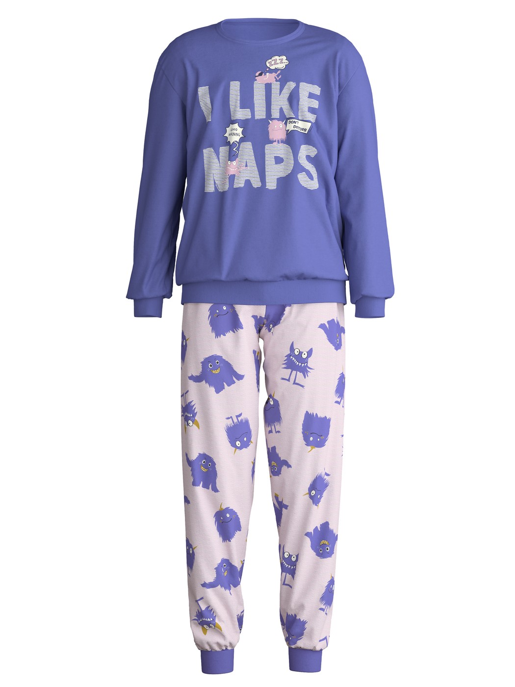 Kinder - Bündchen-Pyjama aus 100% Baumwolle in Violett, Gemustert aus Serie Kids Monsters von CALIDA