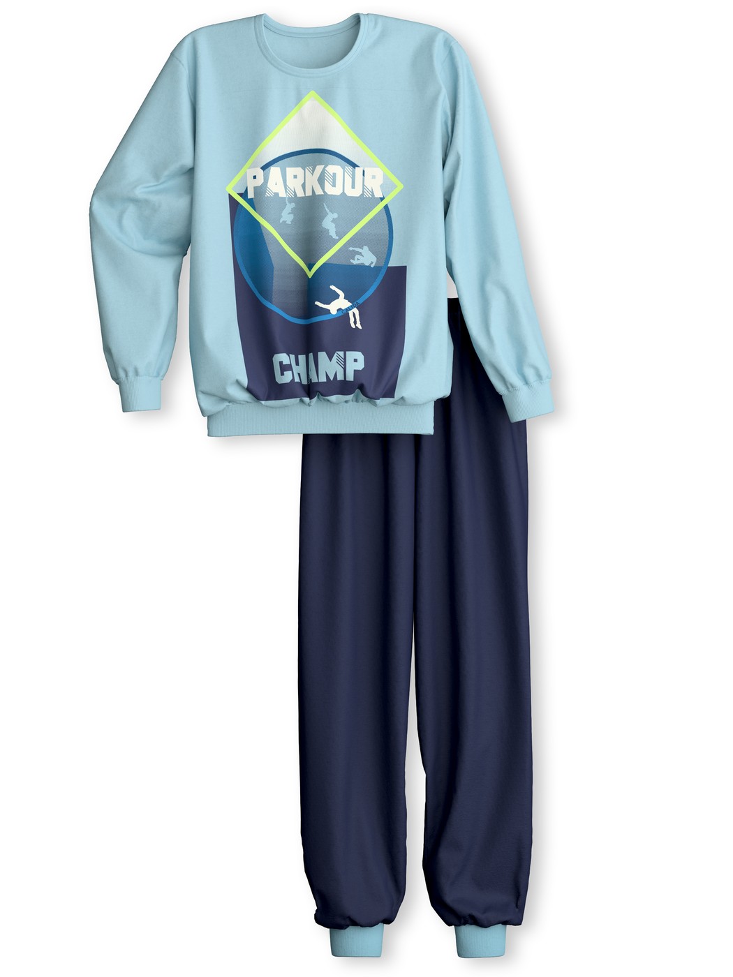 Multipack Kinder - Bündchen-Pyjama aus 100% Baumwolle in Blau, Gemustert aus Serie Kids Parkour von CALIDA