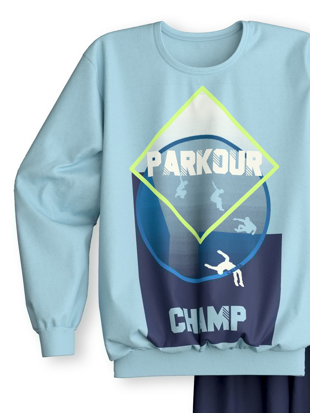 Kinder - Bündchen-Pyjama aus 100% Baumwolle in Blau, Gemustert aus Serie Kids Parkour von CALIDA