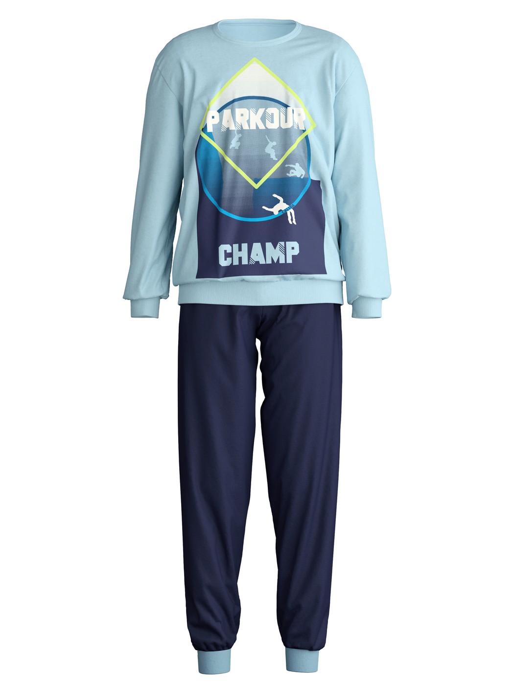 Kinder - Bündchen-Pyjama aus 100% Baumwolle in Blau, Gemustert aus Serie Kids Parkour von CALIDA
