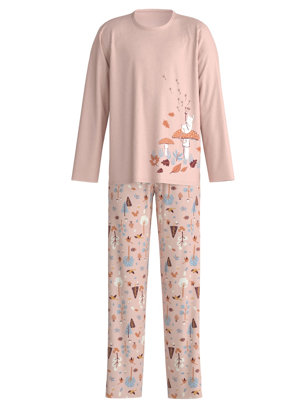 Kinder - Pyjama, lang aus 100% Baumwolle in Rosa, Gemustert aus Serie Kids Forest von CALIDA