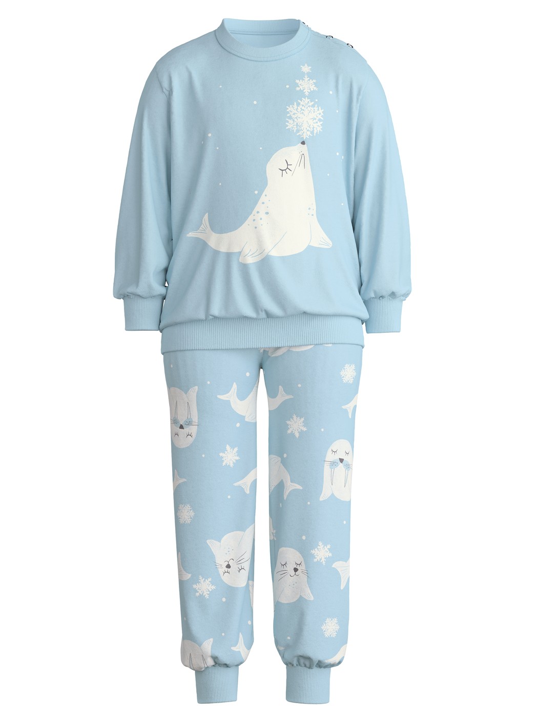 Kinder - Bündchen-Pyjama aus 100% Baumwolle in Blau, Gemustert aus Serie Toddlers Seal von CALIDA