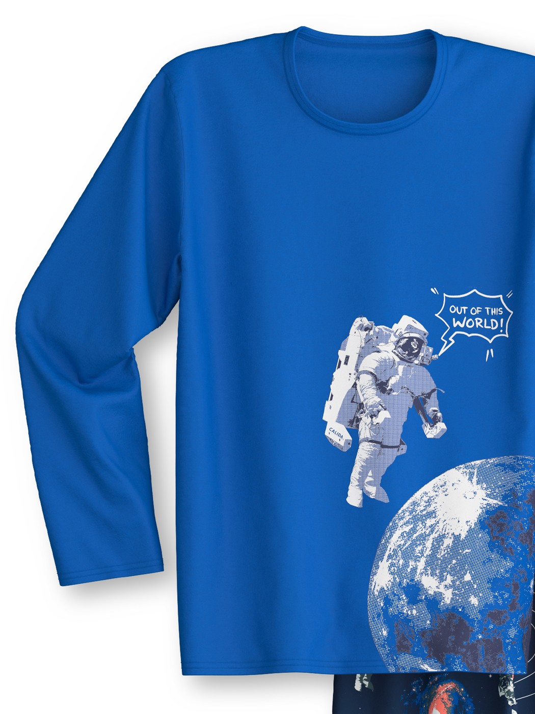 Kinder - Pyjama, lang aus 100% Baumwolle in Blau, Gemustert aus Serie Kids Space von CALIDA