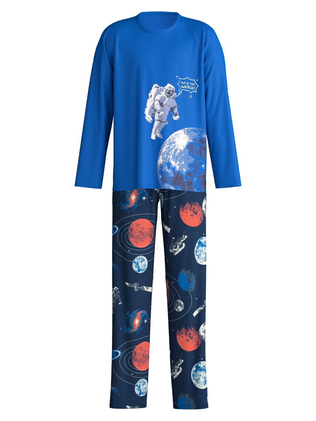 Kinder - Pyjama, lang aus 100% Baumwolle in Blau, Gemustert aus Serie Kids Space von CALIDA