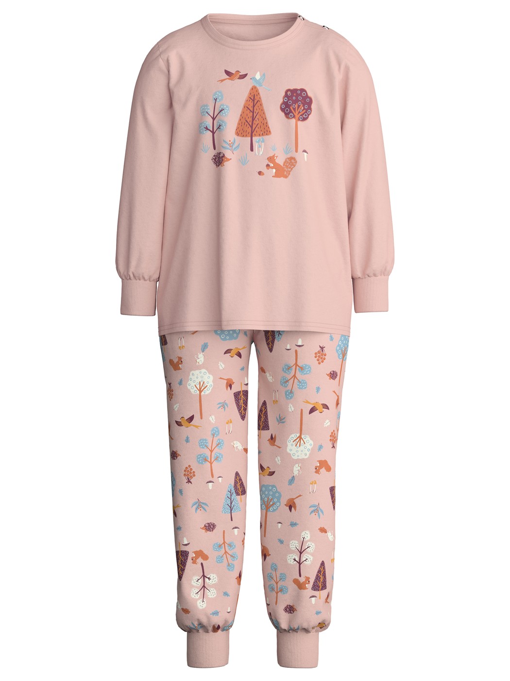 Kinder - Bündchen-Pyjama aus 100% Baumwolle in Rosa, Gemustert aus Serie Toddlers Forest von CALIDA