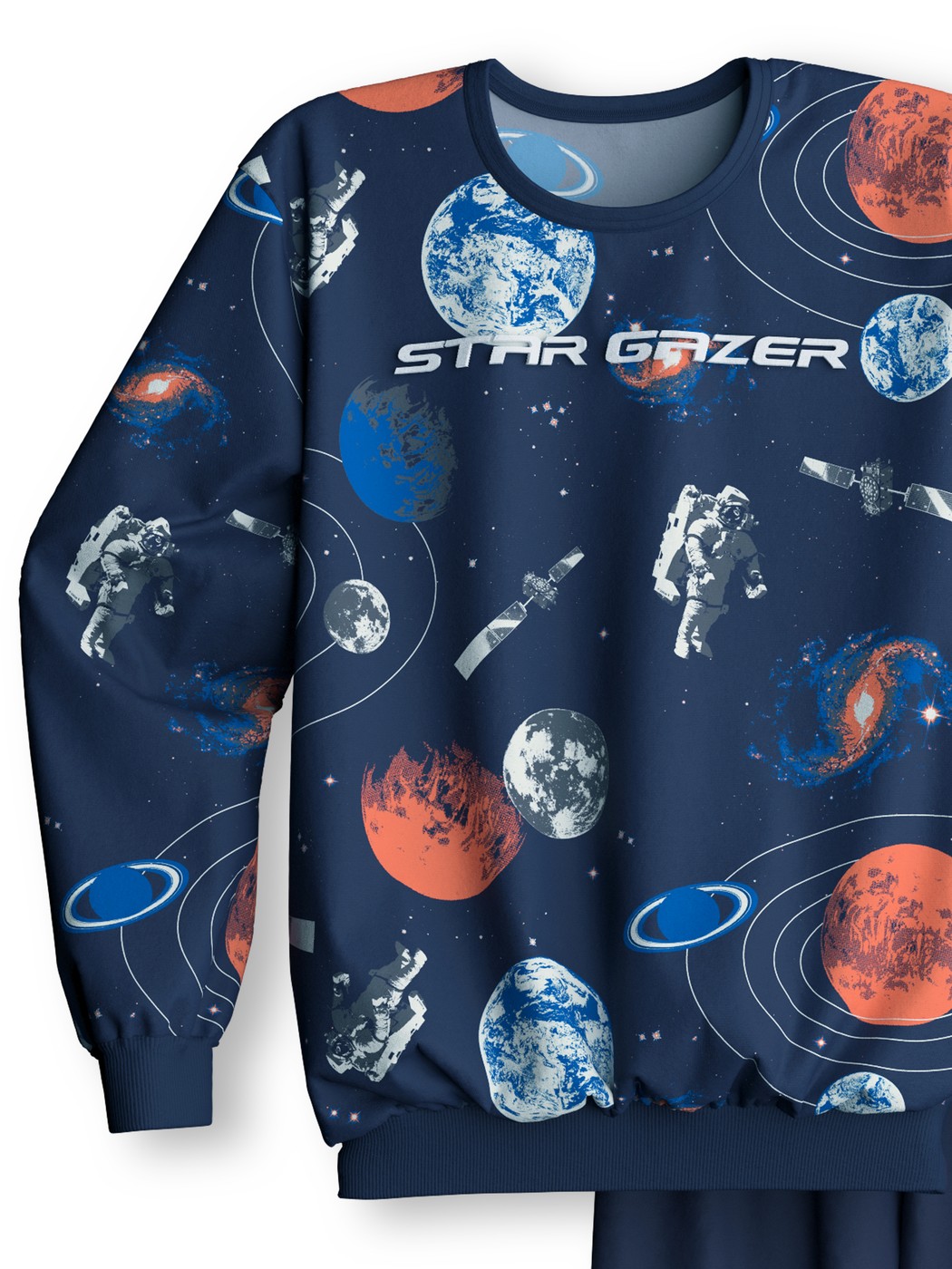 Kinder - Bündchen-Pyjama aus 100% Baumwolle in Blau, Gemustert aus Serie Kids Space von CALIDA