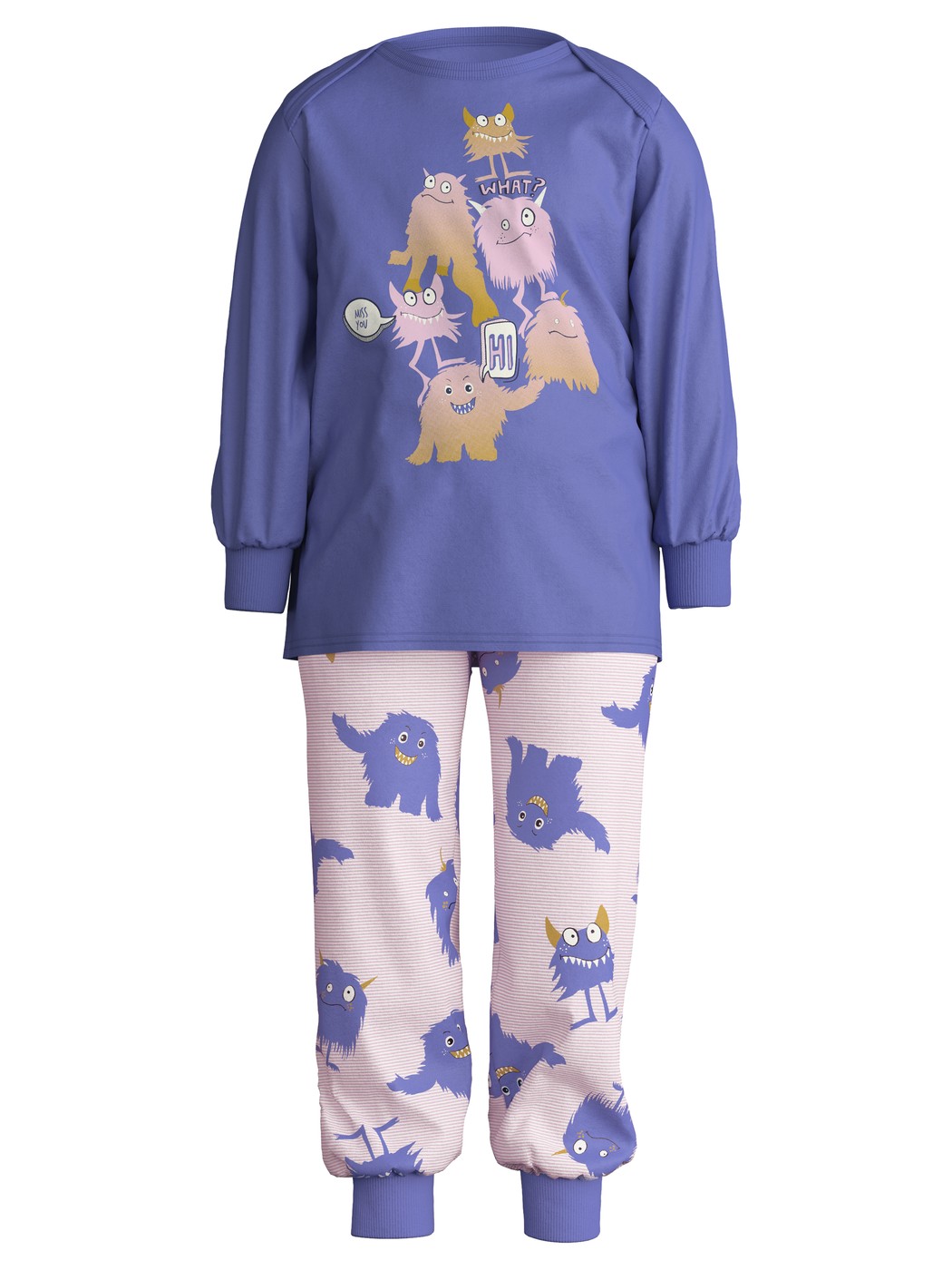Kinder - Bündchen-Pyjama aus 100% Baumwolle in Violett, Gemustert aus Serie Toddlers Monsters von CALIDA