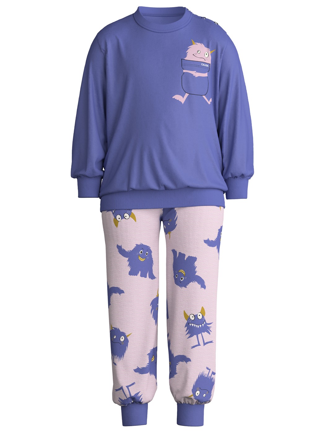 Kinder - Bündchen-Pyjama aus 100% Baumwolle in Violett, Gemustert aus Serie Toddlers Monsters von CALIDA