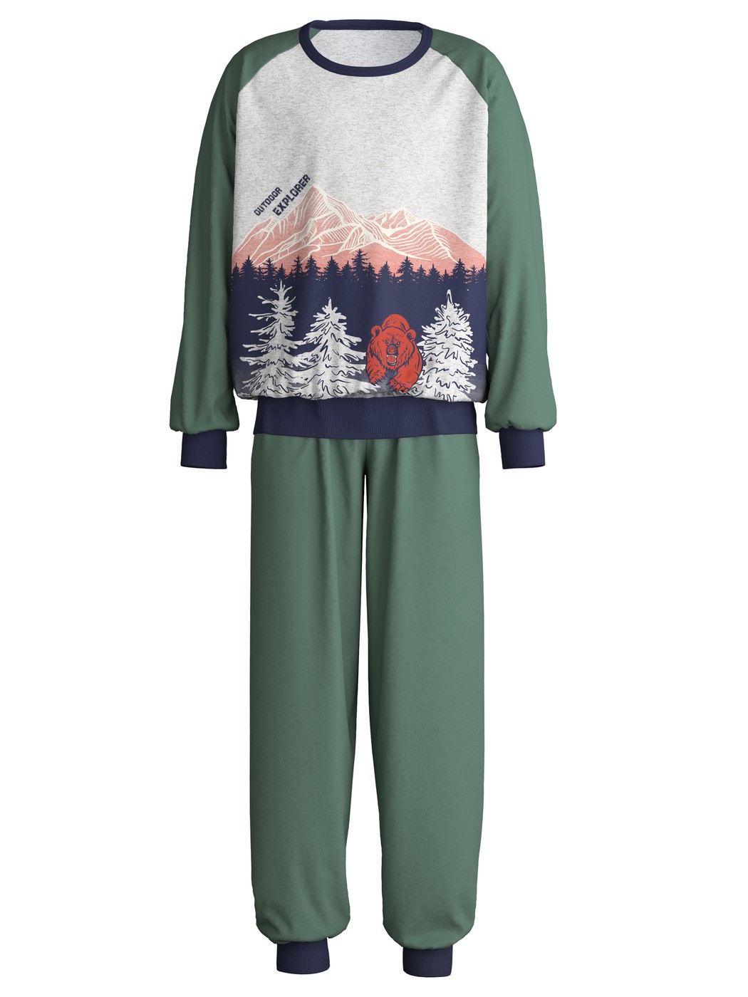 Kinder - Bündchen-Pyjama aus 100% Baumwolle in Grün, Gemustert aus Serie Kids Outdoor von CALIDA