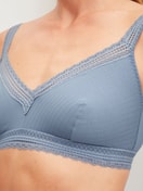 Women model is wearing Soft bra made of Modal in Blue, Lace from the Etude Ajours series by CALIDA, Detail