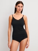 Women model is wearing Spaghetti top made of Modal in Black, Unicoloured from the Etude Ajours series by CALIDA, Outfit