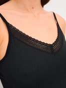 Women model is wearing Spaghetti top made of Modal in Black, Unicoloured from the Etude Ajours series by CALIDA, Detail