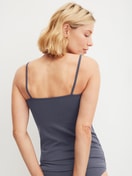 Women model is wearing Spaghetti top made of Cotton in Grey, Unicoloured from the Essential Cotton series by CALIDA, Back view