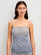 Women model is wearing Spaghetti strap top with lace made of Lace in Grey, Lace from the Sensual Secrets series by CALIDA, Front view