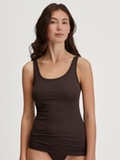 Women model is wearing Tank top made of Modal in Brown, Unicoloured from the Soft Favourites series by CALIDA, Front view