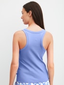 Women model is wearing Tank top made of Cotton in Blue, Unicoloured from the Favourites Ocean series by CALIDA, Back view