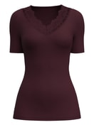 Women - Short-sleeved wool-silk shirt made of Wool in Red, Lace, from the Silky Wool Joy series by CALIDA