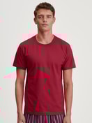 Men model is wearing Short-sleeved shirt made of 100% Cotton in Red, Unicoloured from the Remix Basic Sleep series by CALIDA, Front view