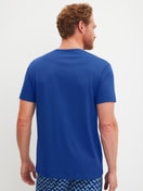 Men model is wearing Short-sleeved shirt made of 100% Cotton in Blue, Unicoloured from the RMX Sleep Time off series by CALIDA, Back view