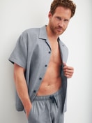Men model is wearing Short shirt with button facing made of 100% Cotton in Grey, Unicoloured from the RMX Sleep Journey series by CALIDA, Additional Image