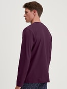 Herren-Model trägt Langarm-Shirt aus 100% Baumwolle in Rot, Einfarbig aus Serie RMX Sleep Holiday von CALIDA, Rückansicht