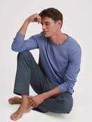 Men model is wearing Shirt long sleeve made of 100% Cotton in Blue, Unicoloured from the Remix Basic Sleep series by CALIDA, Additional Image