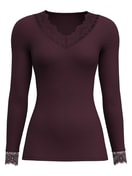 Damen - Langarm-Shirt aus Wolle-Seide aus Wolle in Rot, Spitze aus Serie Silky Wool Joy von CALIDA