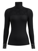 Damen - Langarm-Shirt mit Rollkragen aus Wolle-Seide aus Spitze in Schwarz, Spitze aus Serie Silky Wool Glam von CALIDA