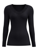 Damen - Langarm-Shirt aus Wolle-Seide aus Spitze in Schwarz, Spitze aus Serie Silky Wool Glam von CALIDA