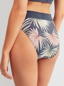 Women model is wearing Brief, high waist made of Cotton in Grey, Floral from the Elastic Trend series by CALIDA, Back view