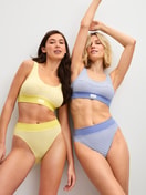Women model is wearing Brief, high waist made of Cotton in Blue, Striped from the EDITION 85 series by CALIDA, Additional Image