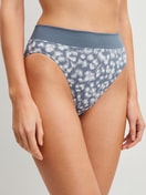 Women model is wearing Brief, high waist made of Cotton in Grey, Patterned from the Elastic Trend series by CALIDA, Front view