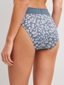 Women model is wearing Brief, high waist made of Cotton in Grey, Patterned from the Elastic Trend series by CALIDA, Back view