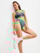 Women model is wearing Brief, high waist made of Cotton in Green, Unicoloured from the Elastic series by CALIDA, Additional Image