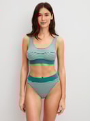 La modella / Il modello Donna indossa Slip in Cotone di colore Verde, A righe, della serie Elastic Special di CALIDA, Abbigliamento