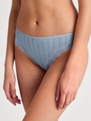 Women model is wearing Brief, regular cut made of Cotton in Blue, Lace from the Etude Toujours series by CALIDA, Front view