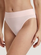 Women model is wearing High Waist Briefs, 2-Pack made of Cotton in Pink, Unicoloured from the Elastic Duopack series by CALIDA, Front view