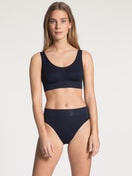 Women model is wearing High Waist Briefs, 2-Pack made of Cotton in Blue, Patterned from the Elastic Duopack series by CALIDA, Outfit