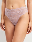 Women model is wearing Brief, high waist made of Polyamide in Purple, Lace from the Love Lace series by CALIDA, Front view